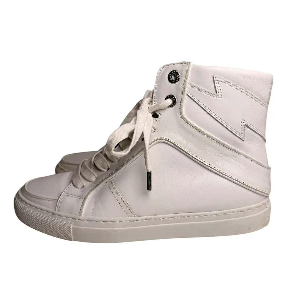 Zadig & Voltaire High Flash Lightning Bolt Leather High Top Sneakers EU 38 - Picture 4 of 16